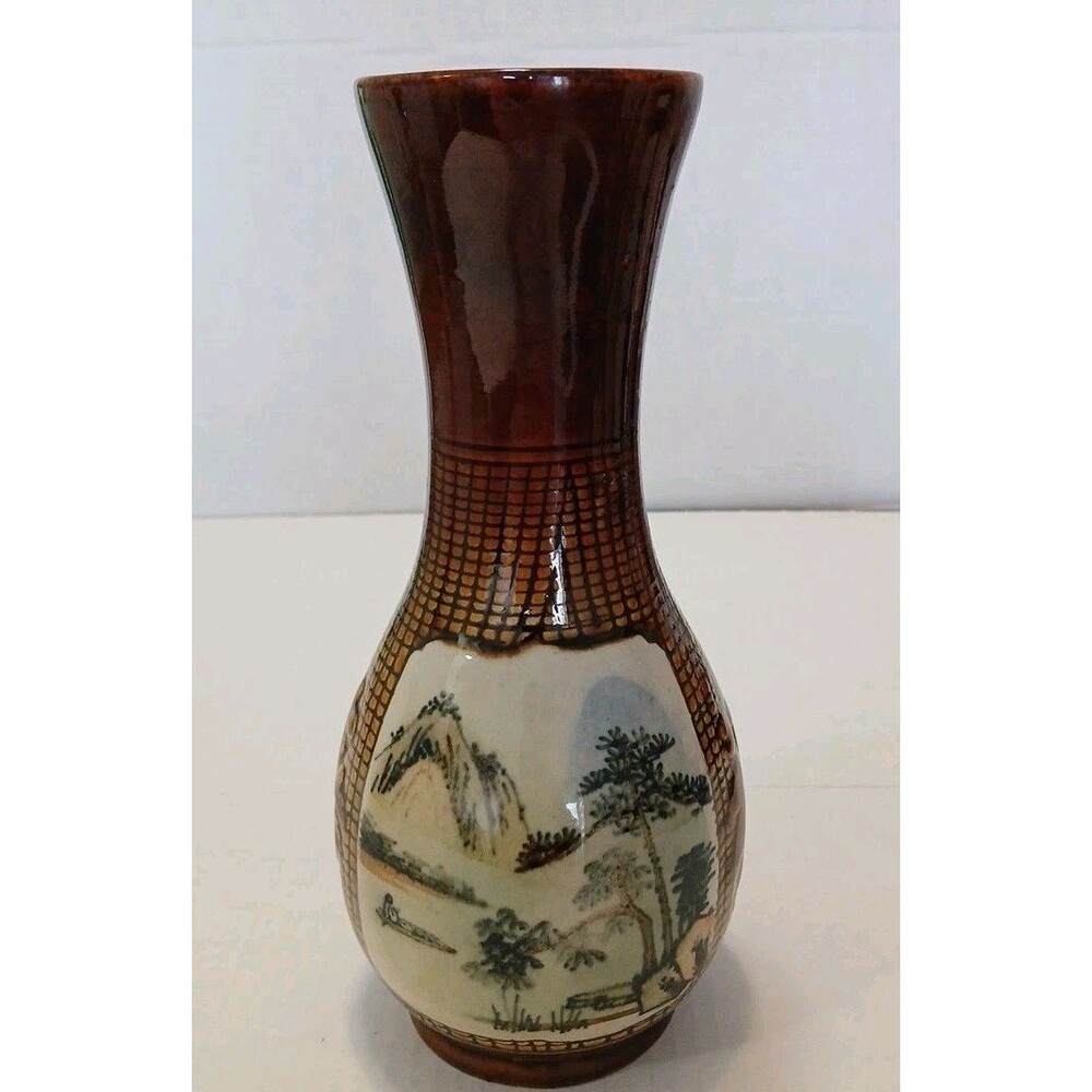 ANTIQUE  19th Century JAPANESE PORCELAIN GLAZED VASE WITH LANDSCAPE SCENE,SIGNED